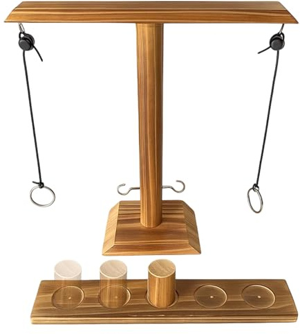 Hooks Ring Toss Game – Haken & Ring Wurfspiel aus Holz für drinnen & draußen, Interaktives Geschicklichkeitsspiel für Partys, Treffen & Zuhause