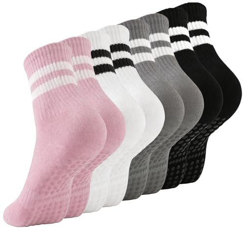 4 Paires Chaussette Pilates Femme, Chaussette Yoga Antidérapantes, Coton Chaussettes de Sport Hommes pour Yoga Pilates Ballet Danse pour Maison et Sport(Taille Unique), Cadeaux pour la Saint-Valentin