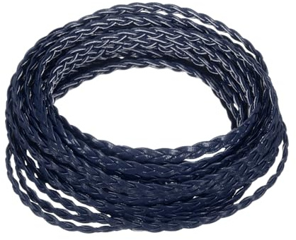 QUARKZMAN Cordoncino In Pelle Piatto Intrecciato, 5,5 Iarde Di Corda In Similpelle Da 5mm, Strisce Intrecciate A 3 Capi Per Artigianato Per Creazione Di Gioielli, Collane, Blu Scuro
