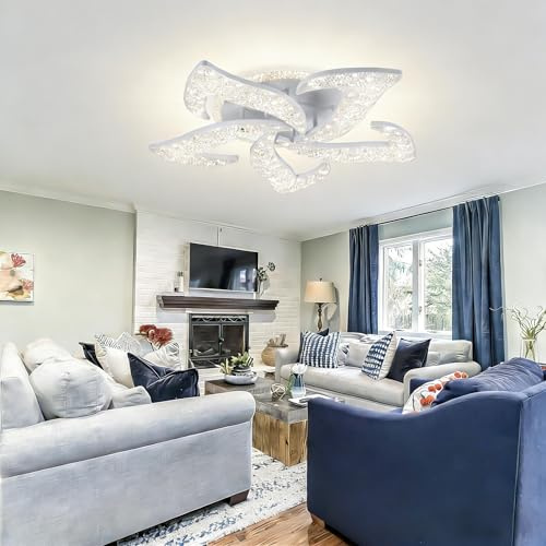 JYYQ Led-Deckenleuchte 65 W,6750 Lm Dimmbar,Farbtemperatur 3000 K–6500 K,Moderne Wohnzimmerleuchte Mit Fernbedienung,Fernbedienungseinstellung,BlüTenblatt-Decken