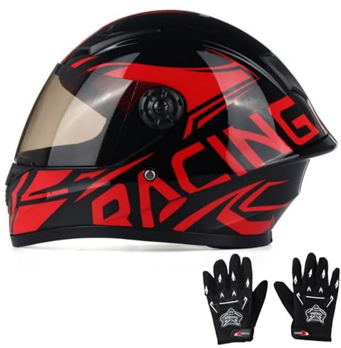 Casco De Motocross Infantil, Casco Integral con Visera Solar para Niños Y Niñas De 3 A 10 Años, Casco para Patinete Infantil con Guantes, Homologado ECE 22.06 B,L/(51~52cm)