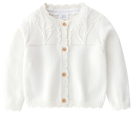 Generisch Pull en coton tricoté de qualité supérieure pour nouveau-né bébé fille comme veste chaude à manches longues, Blanc., 0-6 mois