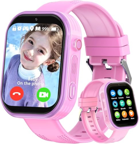Montre Connectée Enfant, 4G Smart Watch Enfant Garçon Fille GPS SOS | Mode Classe, Chat Vocal, Lampe de Poche, Filles et Garçons, Réveil Intégré