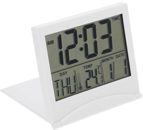 BESPORTBLE Digital Alarm Clock for Bedroom Desk, White Folding Lightweight Electric Clock with Large Number Display, Multi-Function Timer and Snooze for Home Office Use