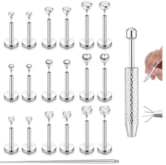 YADOCA 18G Piercing Oreja Acero Quirurgico Hipoalergenico Pendientes Tragus Mujer Espalda Plana Rosca Interna Helix Tragus Piercing Nariz Labio 6/8/10mm, Plata