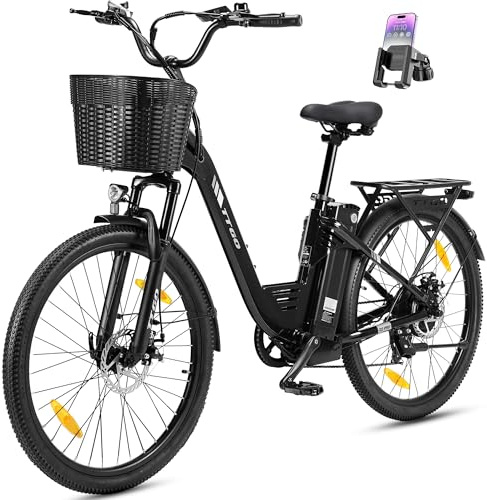 ttgo C2 PRO 26 Zoll E Bike, Citybike Trekking Pedelec Elektrofahrrad mit Korb, 250W 52Nm Motor, 36V 18Ah Akku, 80–120 km Reichweite, 7-Gang Schaltung, E-Bike für Damen und Herren