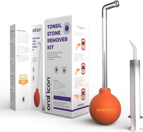 Oral Icon® Kit för borttagning av tonsillstenar – Ta bort tonsillstenar på 1 minut – Inkluderar 1 sugpipett – 1 tonsillspruta – Medicinsk kvalitet – Utan BPA och glas – Fräsch andedräkt