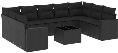 Mhdvray 10-TLG. Gartensofa Schwarz 62 x 62 x 69 cm Poly Rattan modularer Loungesofa mit Stauraum UV-Langlebig für Garten, Balkon und Terrasse