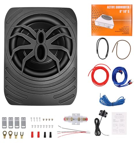 Realdio Bilaktiv subwoofer, maximal effekt 1000 W, 7 tum kompakt subwoofer för montering under sätet, integrerad förstärkare, stängd subwoofer, svart, kompatibel med olika bilmodeller