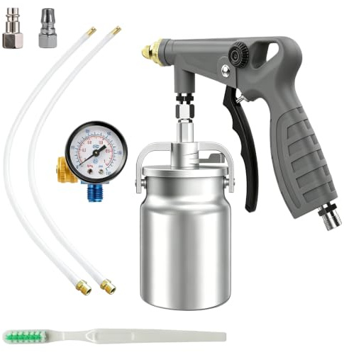 Tryckkoppspistol, sprutpistol för underrede med 1 100 ml tank av robust stål, rak och 360° sprayslang, bilrostskydd underredeskydd tryckluftspistol för lastytbeläggning rostskydd