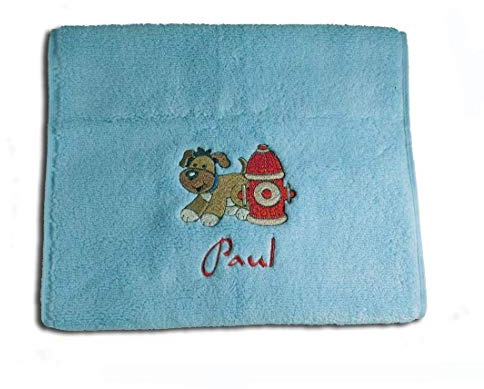 Besticktes Gästehandtuch Kinderhandtuch spielender Hund mit Name | Handtuch in mehreren Farben mit verschiedenen Stickmotiven