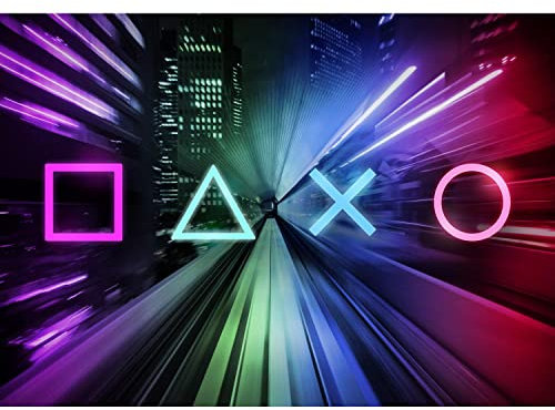 Carta da parati fotografica, da 352 x 250 cm, motivo console da gioco, in tessuto non tessuto, decorazione da parete per soggiorno, camera dei ragazzi, di manifattura tedesca, nero/colorata, 9548011a