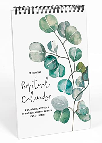 Inkdotpot Greenery Perpetual Calendar, Important Dates to Remember- 6x9 Monthly and Daily Wall Hanging Journal for Special Days- Birthdays- Anniversaries Book Birthday Gift Planner Organizer