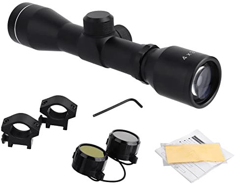 FOCUHUNTER Lunette de visée 4x32 Compact Scope avec Bouchon d'objectif et bagues à Queue d'aronde de 11 mm bagues de Montage sur Rail Weaver/Picatinny de 20 mm