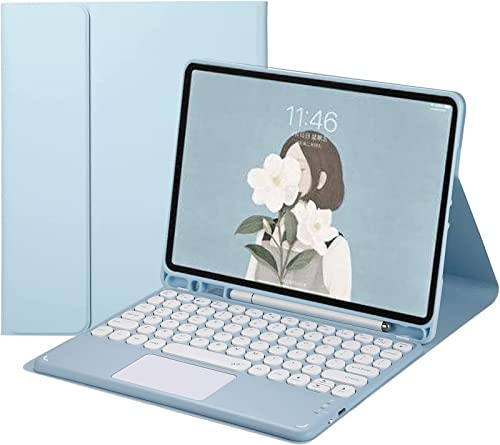 Funda con teclado para iPad 2018 (6.a generación) - 2017 (5.a generación) - Pro 9.7 - Teclado desmontable Air 2 y 1 panel táctil con portalápices - Funda Smart Folio delgada (iPad 9,7 pulgadas)