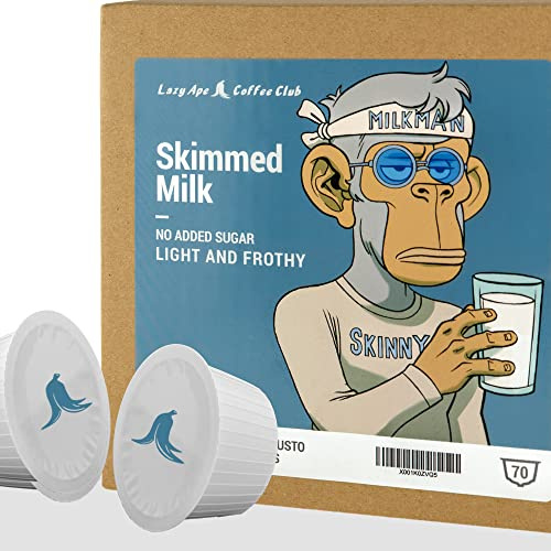 70 Skinny Milk Capsules Compatible with Dolce Gusto®* machines (70 Skimmed Milk Pods, 70 Servings Total) | By Lazy Ape Coffee Club