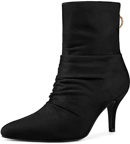 Allegra K Women's Pointy Toe Slouched Zip Stiletto Heel Black Ankle Boots 6 M US