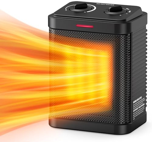 1500W Small Space Heater for Indoor Use, PTC Ceramic Space Heater with Thermostat, 3 Modes, Safety Quiet Heating, Multiple Protection, Portable Heater for Office Room Desk Use