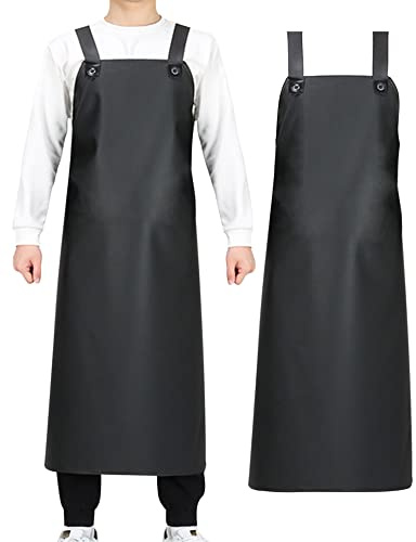 Small snail PVC Delantal de Cocina Impermeable Profesional Delantal para Trabajos Pesados Resistente al Agua y Aceite para Hombres y Mujeres Carnicero Barbacoa Matadero Negro