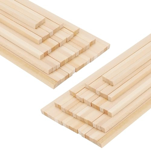 KEILEOHO 200-pack 30 cm x 5 mm fyrkantiga träpluggar stavar, 30 cm obehandlade träremsor, fyrkantig träpinne för hantverk snideri gör-det-själv-projekt dekoration