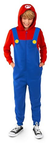 OppoSuits Kinder Mario Onesie - Nintendo Einteilige Pyjamas - Loose Fit - Inklusive Taschen - Blau