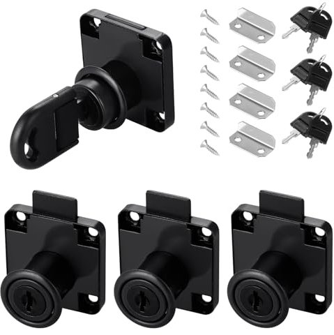 Faankiton 4 Pezzi Serratura a Camma di Sicurezza 22 mm per Armadietto e Cassetto con Chiavi (Nero)