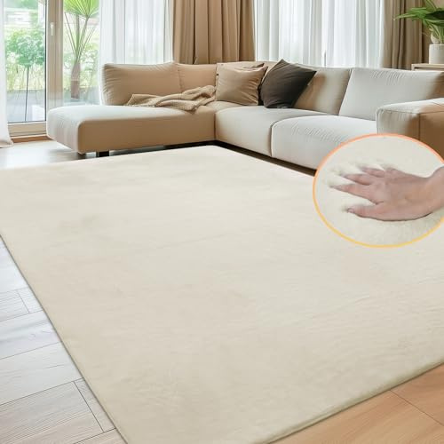 Sour Lemon Grand tapis doux et lisse en fausse fourrure de lapin pour salon, chambre à coucher, chambre d'enfant - Beige - 200 x 300 cm