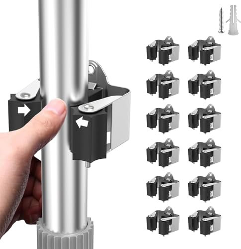 LATERN 12Pcs Mop Broom Holders, Stainless Steel Broom Bracket Wall Mounted Mop Brush Hook Heavy Duty Tool Storage Organiser with Non-slip Silicone Gear for Kitchen Bathroom Closet Garden Garage