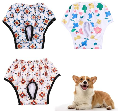 FOSDICK 3 Pezzi Mutandine Cane Femmina Calore, Mutande Cane Femmina Ciclo Morbido, Calore Cani Elastico, Lavabili Pannolini per Cani Riutilizzabili, Mutande Ciclo Cane per Taglia Piccola e Media