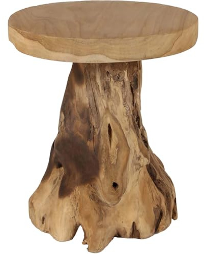 Beistelltisch Rund 40x45cm Teakholz Couchtisch Massivholz Wohnzimmertisch | BURI, unbehandelt, Echtholz, rustikal, Wohnzimmertisch, Nachttisch, Pflanzenhocker, Unikat, Teakholz, Massivholz, Hocker