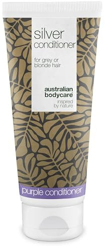 Acondicionador de plata contra el tinte amarillo en cabello rubio, gris y plateado, con pigmentos violetas y pantenol para brillo y cuidado, antiamarilleo