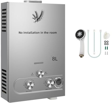 PEIXU 8L Chauffe-eau à Gaz,8 L/min,Instantané Chauffe Bain à Gaz Propane ou Butane,16KW Chaudière Instantanée à GPL avec Mode Hiver et Mode été pour Maison Camping Caravane