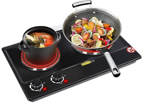 Doppia piastra di cottura a induzione, a infrarossi, per cucina, ufficio o campeggio, piano cottura a risparmio energetico di alta qualità, per tutti i tipi di pentole, colore nero