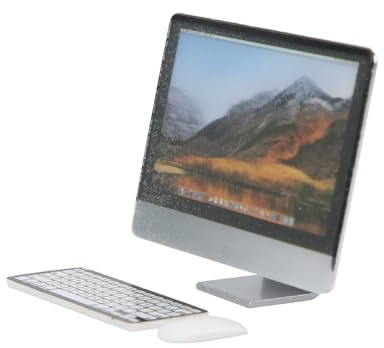 MENDUNER Dollhouse Desktop Computer, Realistic Miniature Computer Set for Dollhouses, Keyboard and Mouse Accessory (computer three-piece set)