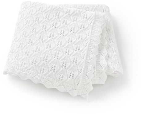 Hadetoto Cotton Baby Cellular Blanket, 100 x 80cm (White) | Newborn Girl Boy, Knit, Essentials Gifts, Lightweight, Nursery Bedding