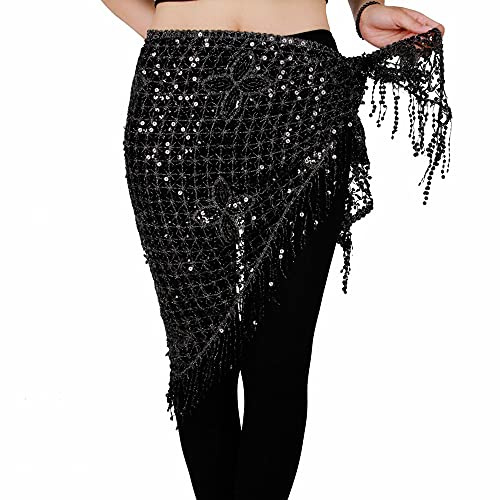 Belly Dance Hip Scarf - Hip Skirt Belly Dancing Belt Triangle Shawl Tassel Belts Waist Chain for Women/Girls(Black)