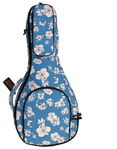 MUSIC FIRST Original Design 15mm Thick Padded Hawaii Style “Blue and White Plumeria” Canvas A & F Style (Standard) Mandolin Gig Bag Soft Mandolin Case Fits for Most of A Mando, Salute ELVIS
