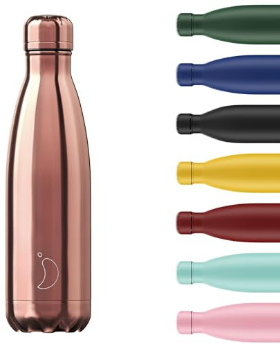 Chilly's Water Bottle - Stainless Steel and Reusable - Leak Proof, Sweat Free - Chrome Rose Gold - 500ml