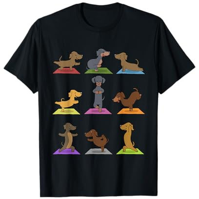 Dackel T-Shirt Lustige Hunde in Yoga Posen Sport