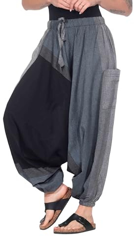 Kunst und Magie Unisex Haremshose OneSize mehrfahrbig, Farbe:Grau/Schwarz, Größe:One Size