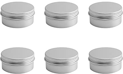 Othmro 6 barattoli rotondi in metallo da 76,5 ml, contenitori ricaricabili da 80 ml, contenitori di latta con coperchio a vite per salve, spezie, balsamo per labbra, caramelle, tè, argento, 68 × 35 mm