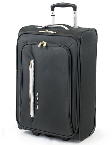 Pierre Cardin Soft Shell 22 Inch Suitcase with Wheels - Cabin Approved Jet2 EasyJet BA Luggage British Airways Fits 56x45x25 Hand Carry On | 22 45 litres Light 2.3kg (Small, Black & Grey)