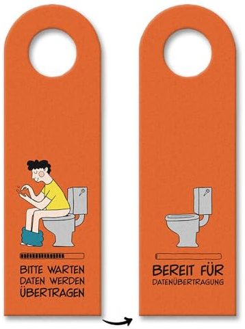 Bitte warten. Daten werden übertragen Türhänger mit Toilette Motiv