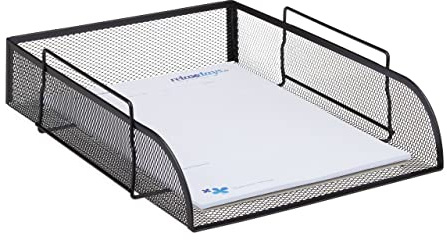 1 x stapelbare Dokumentenablage, Büro Briefablage aus Metall für DIN A4, Schreibtischablage BxT 26x33,5cm, schwarz