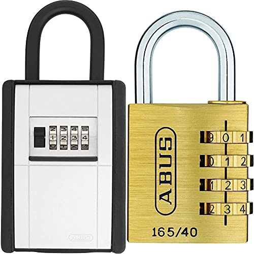 ABUS KeyGarage™ 797 - Schlüsselbox mit Bügel zur Befestigung - Schwarz-Silber & Zahlenschloss 165/40 - Vorhängeschloss aus Messing - mit individuell einstellbarem Zahlencode - 20128 - Level 4