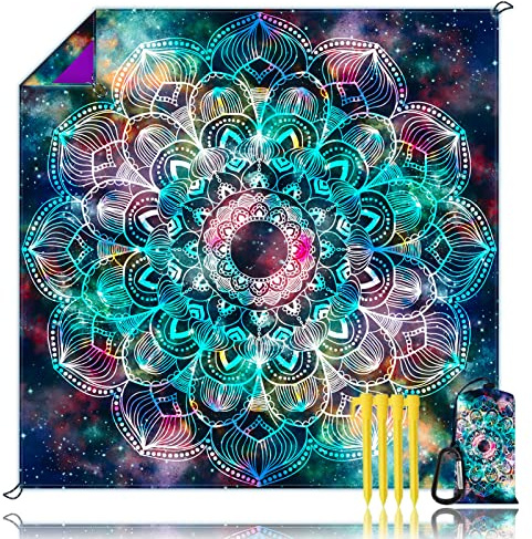 Beach Blanket, Waterproof Sandproof Beach Mat Oversized 79 X 83 Inch for 4-6 Adults, Lightweight Picnic Blanket, Portable Picnic Mat for Outdoor Travel Camping Hiking with 4 Stakes & 4 Corner Pocket