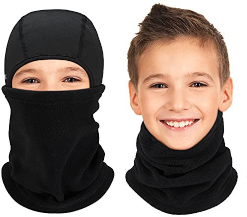 Arcweg Sturmhaube Balaclava Winter Kinder Skimaske Jungen Mädchen Atmungsaktiv Sturm Haube Antistatisch Sturmmaske Warm Motorradmaske Elastizität Winddicht für Motorrad Fahrrad Laufen Schwarz