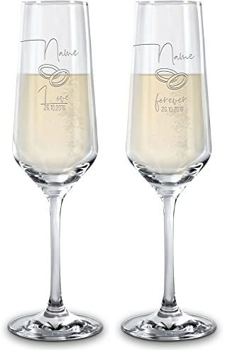 Sekt-Glas mit Gravur - Love forever - mit Namen & Datum selbst gestalten - Sekt-Gläser graviert für Paare, Geschenk Valentinstag, Hochzeit, Weihnachten, 2er-Set