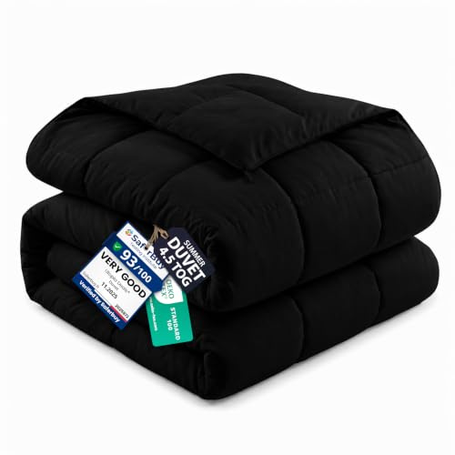 Utopia Bedding Coverless Double Duvet, 4.5 Tog Lightweight Summer, Black | Soft & Cozy Comforter with Ultra-Soft Touch Microfiber filling & Corner Tabs, and OEKO-TEX® STANDARD 100 certification