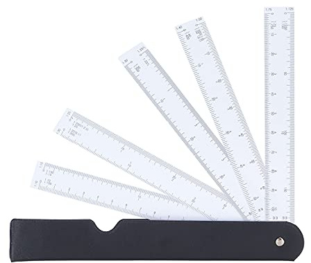Maßstablineal, 20cm Schwarz Kunststoff Fächerförmiges Faltbares Multiskalen-Messlineal Maßstab Lineal Haushalt für Modedesign, Möbel, Innenarchitektur, Umweltkunst